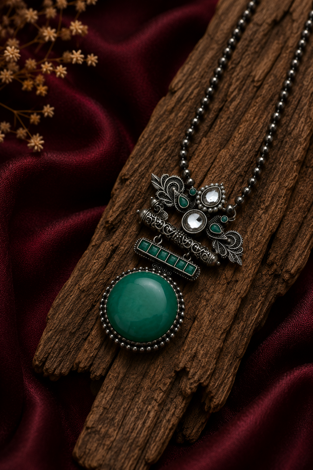 Oxidised Green Stone Necklace