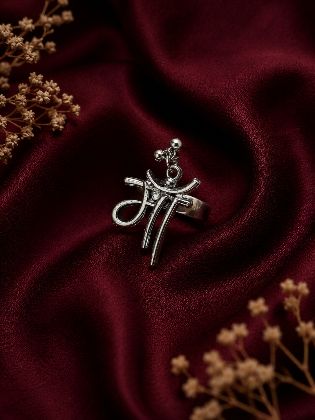 Oxidised Hindi 'Maa' Adjustable Statement Ring