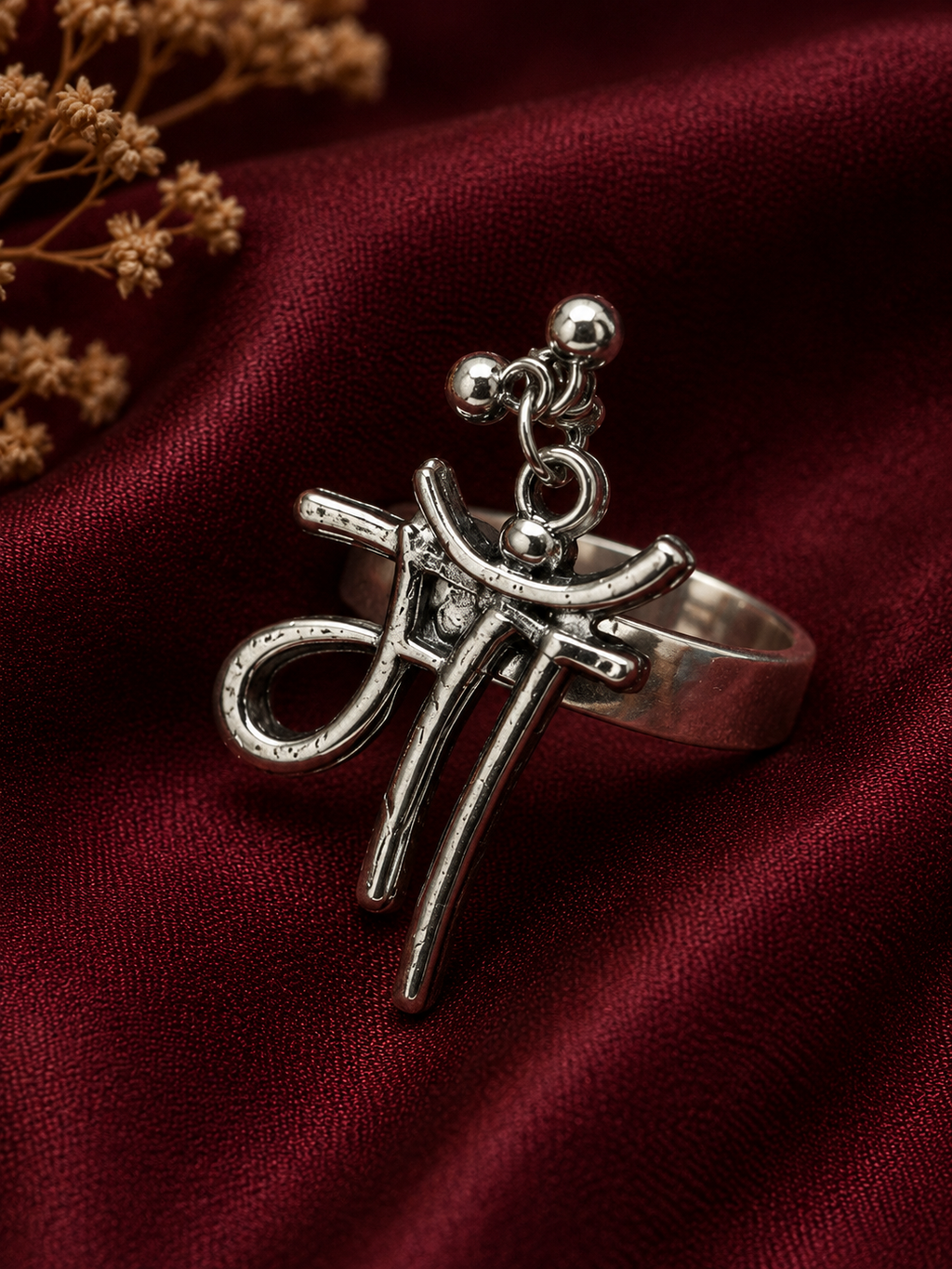 Oxidised Hindi 'Maa' Adjustable Statement Ring