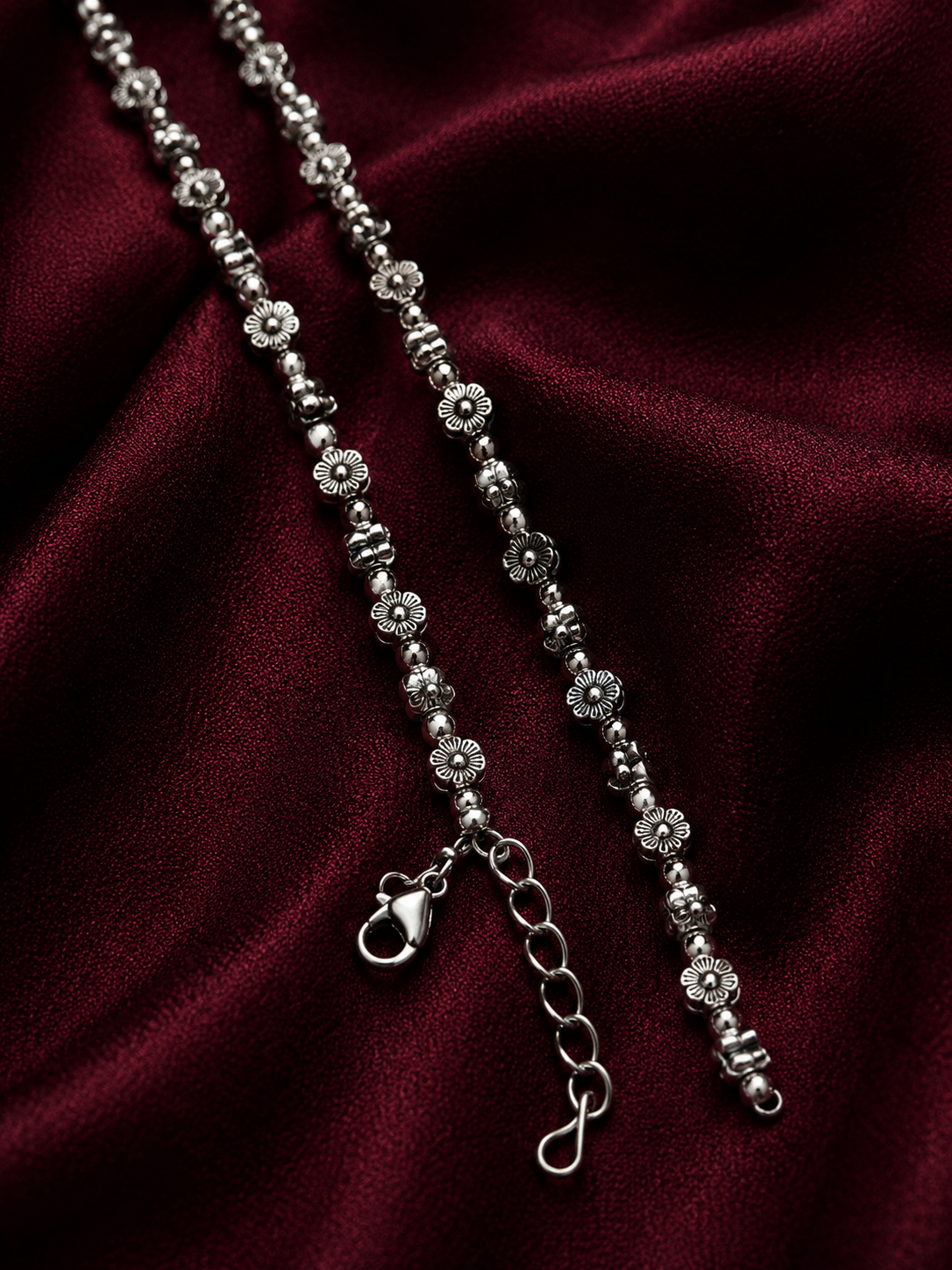 Oxidised Floral Bead Anklet