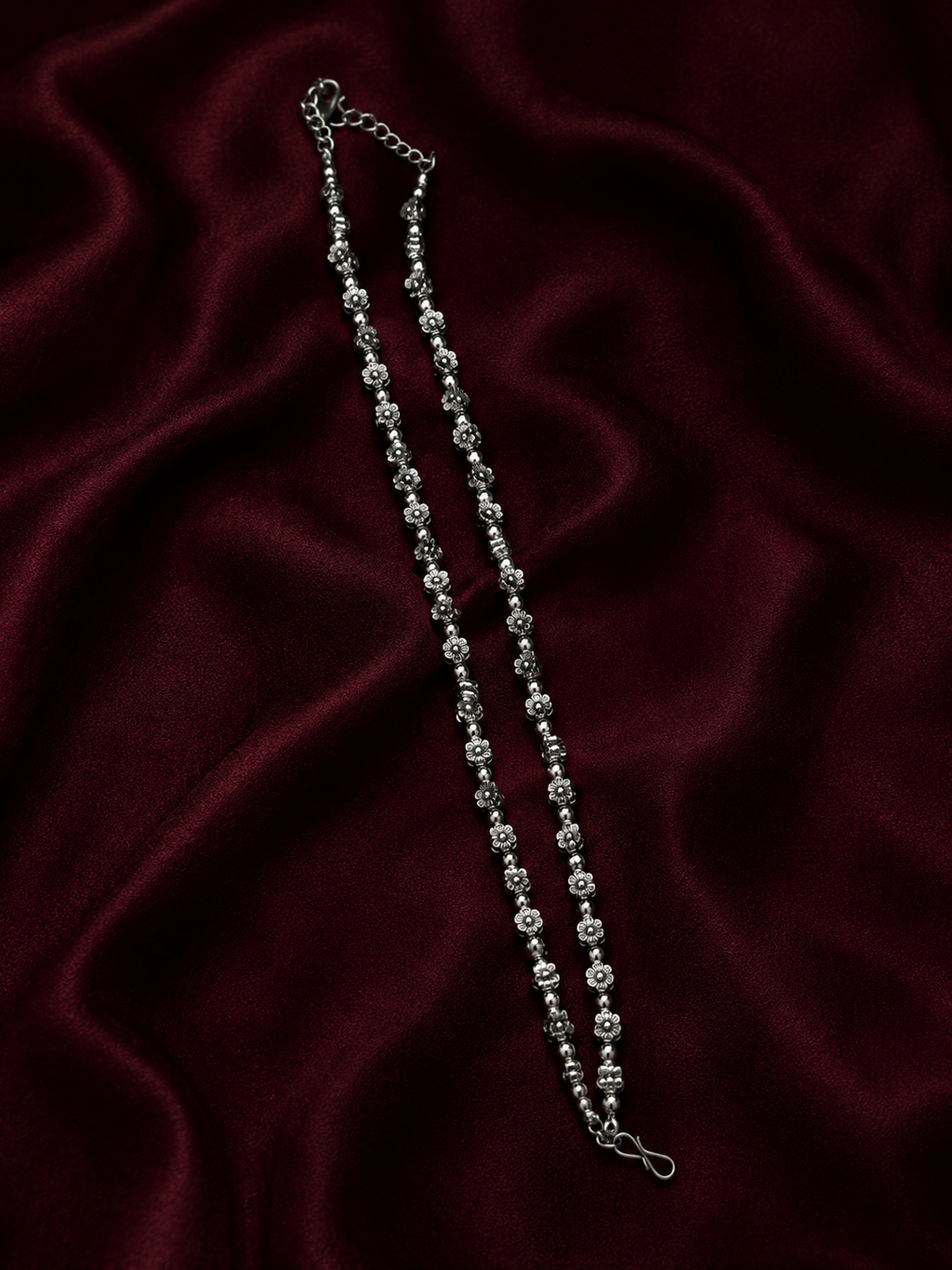 Oxidised Floral Bead Anklet