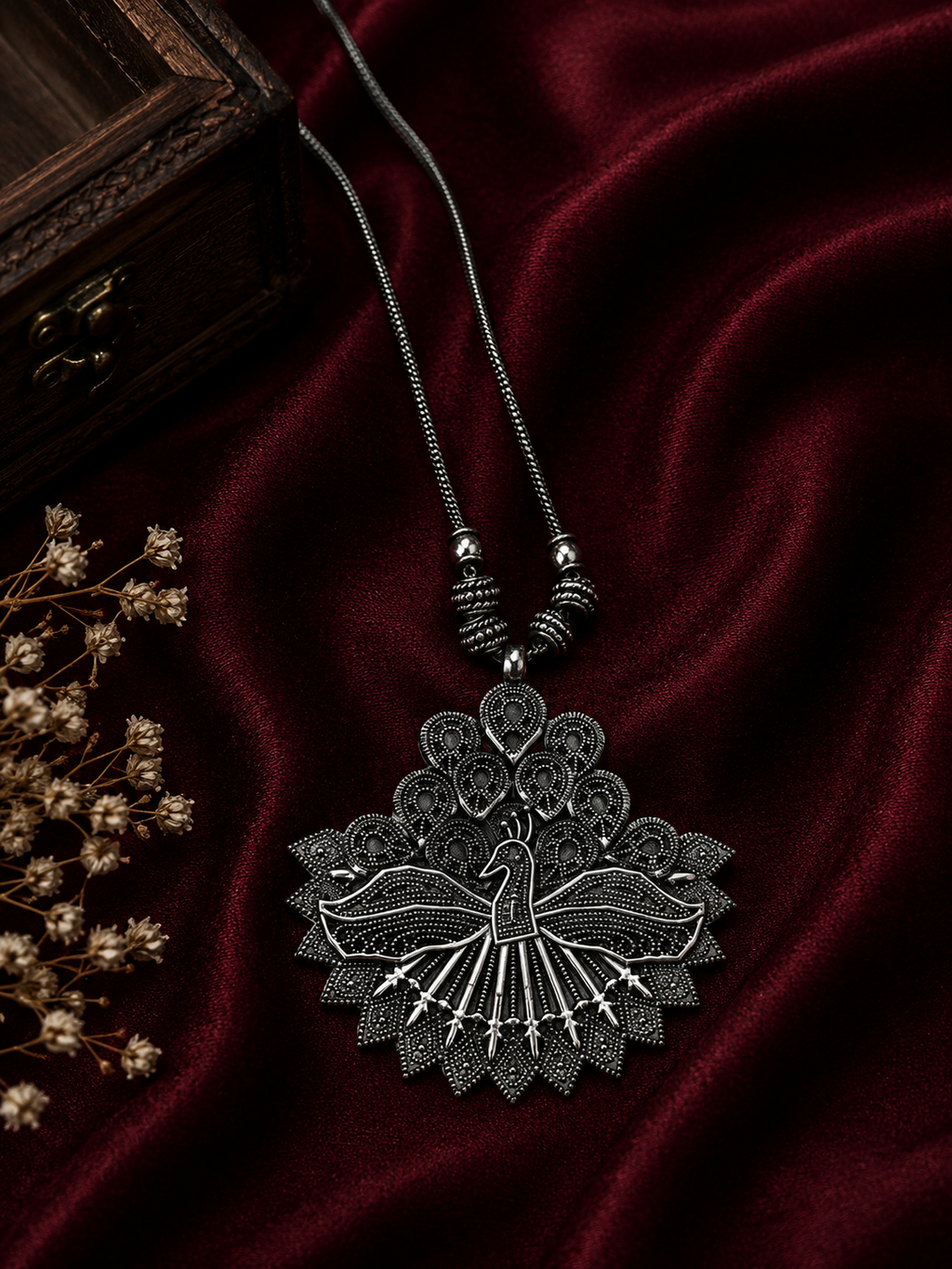 Oxidised Peacock Pendant Necklace