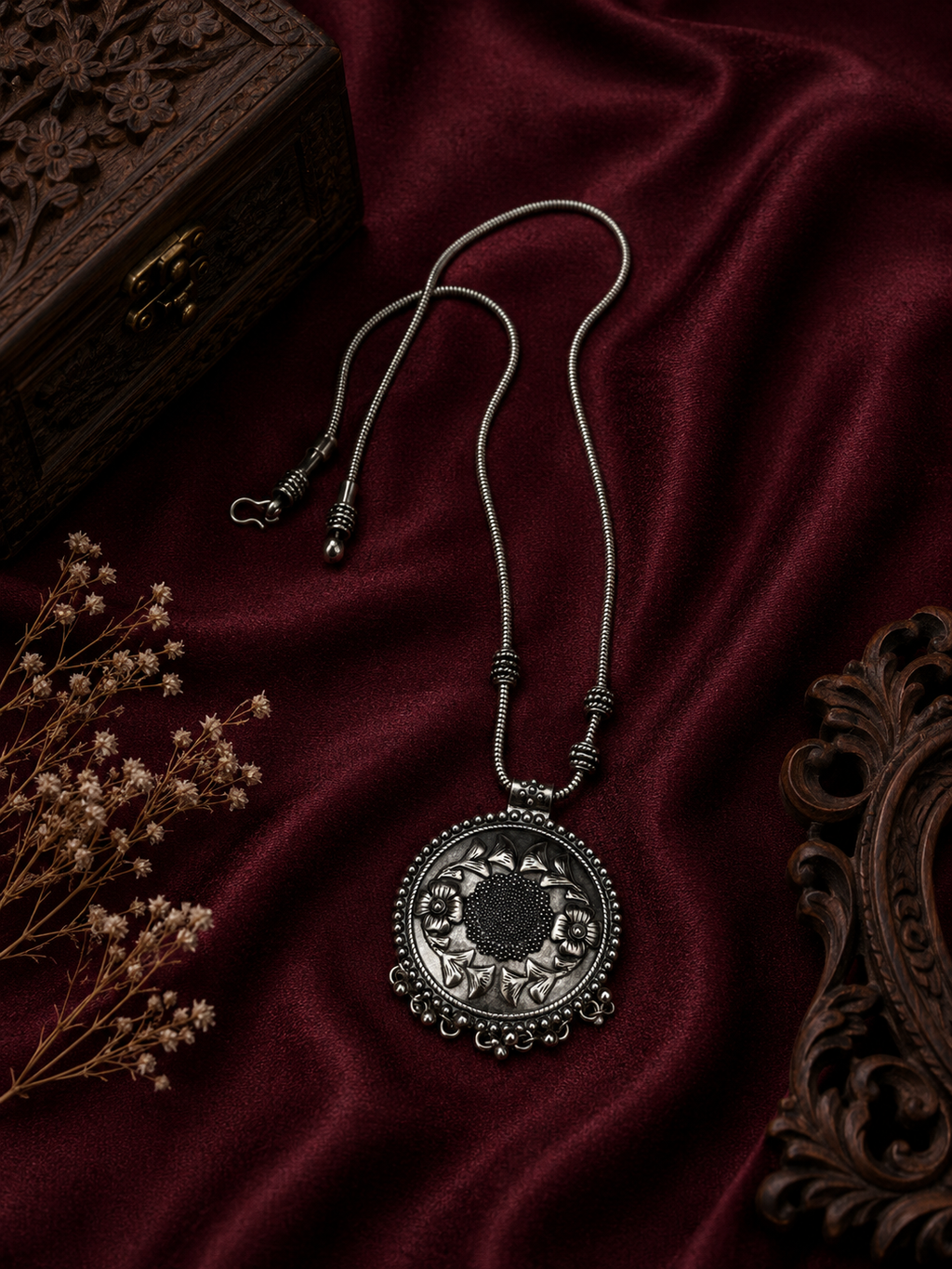Oxidised circular Pendant Necklace