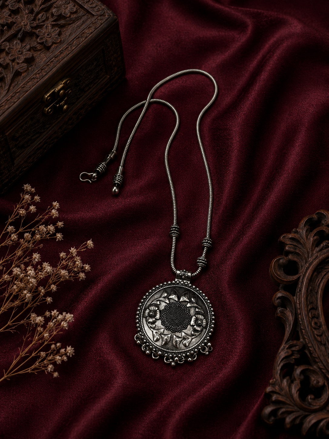 Oxidised circular Pendant Necklace