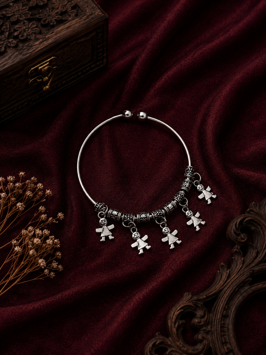 Crafted Oxidised Girl Charm Bangle Bracelet