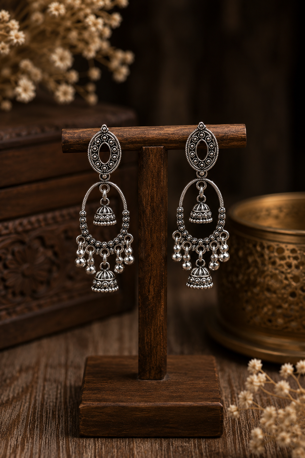 Oxidised Dual Jhumka Dangler Earrings