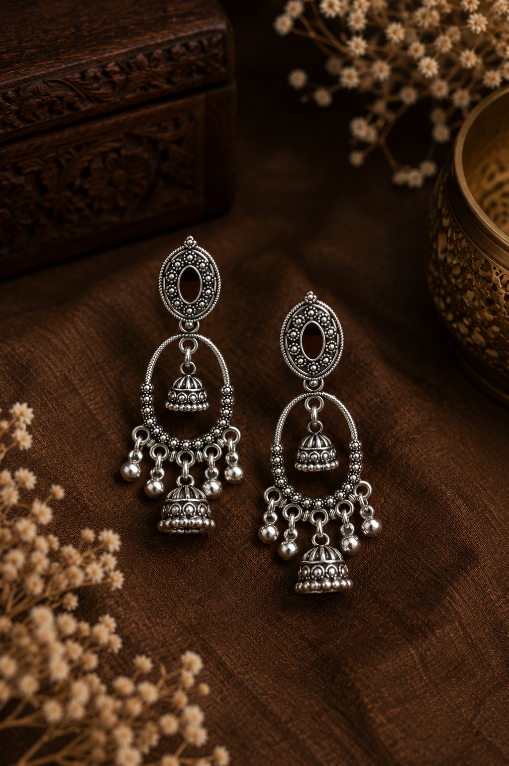 Oxidised Dual Jhumka Dangler Earrings