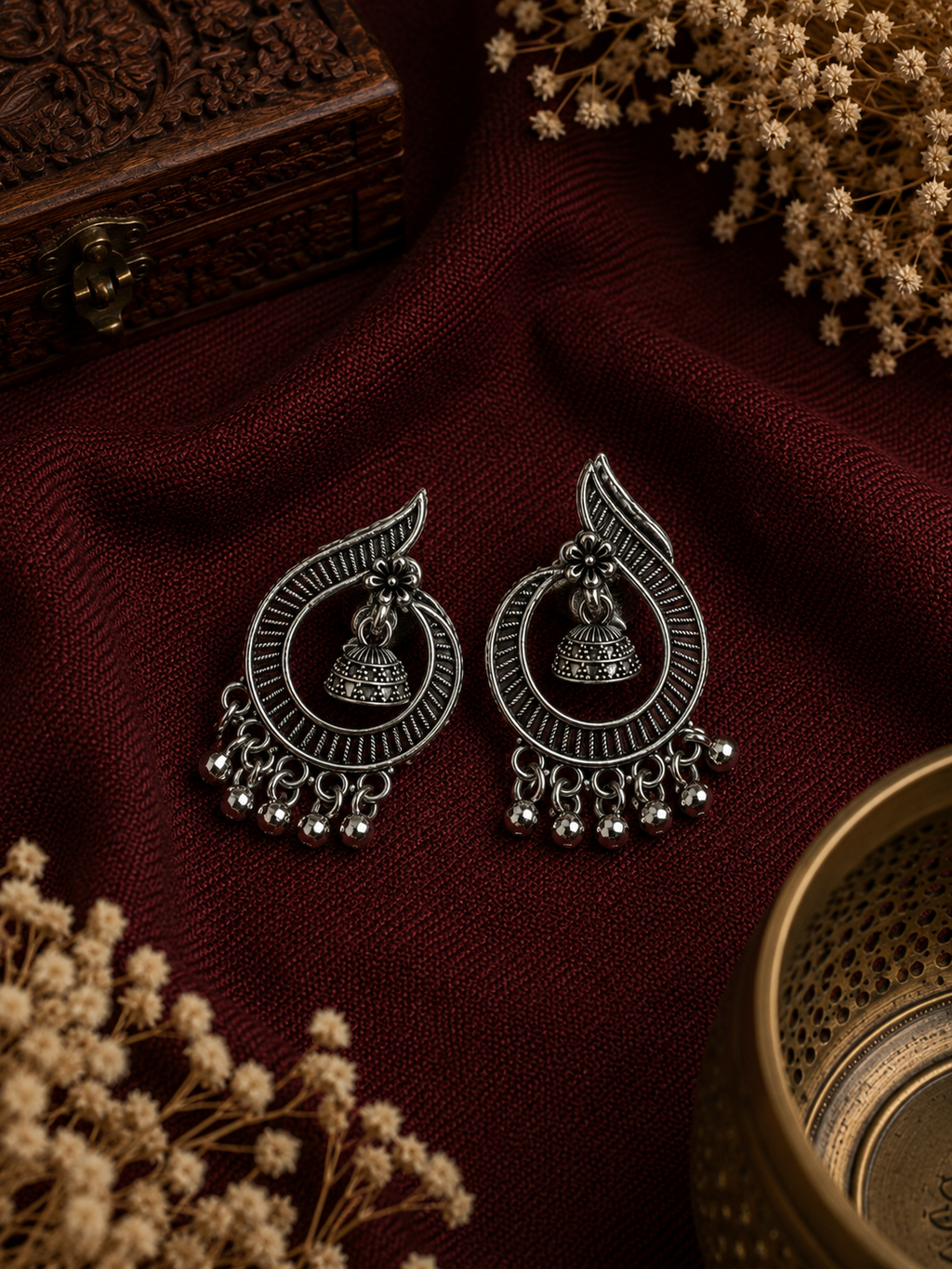 Oxidised Leaf Jhumki Dangler Earrings