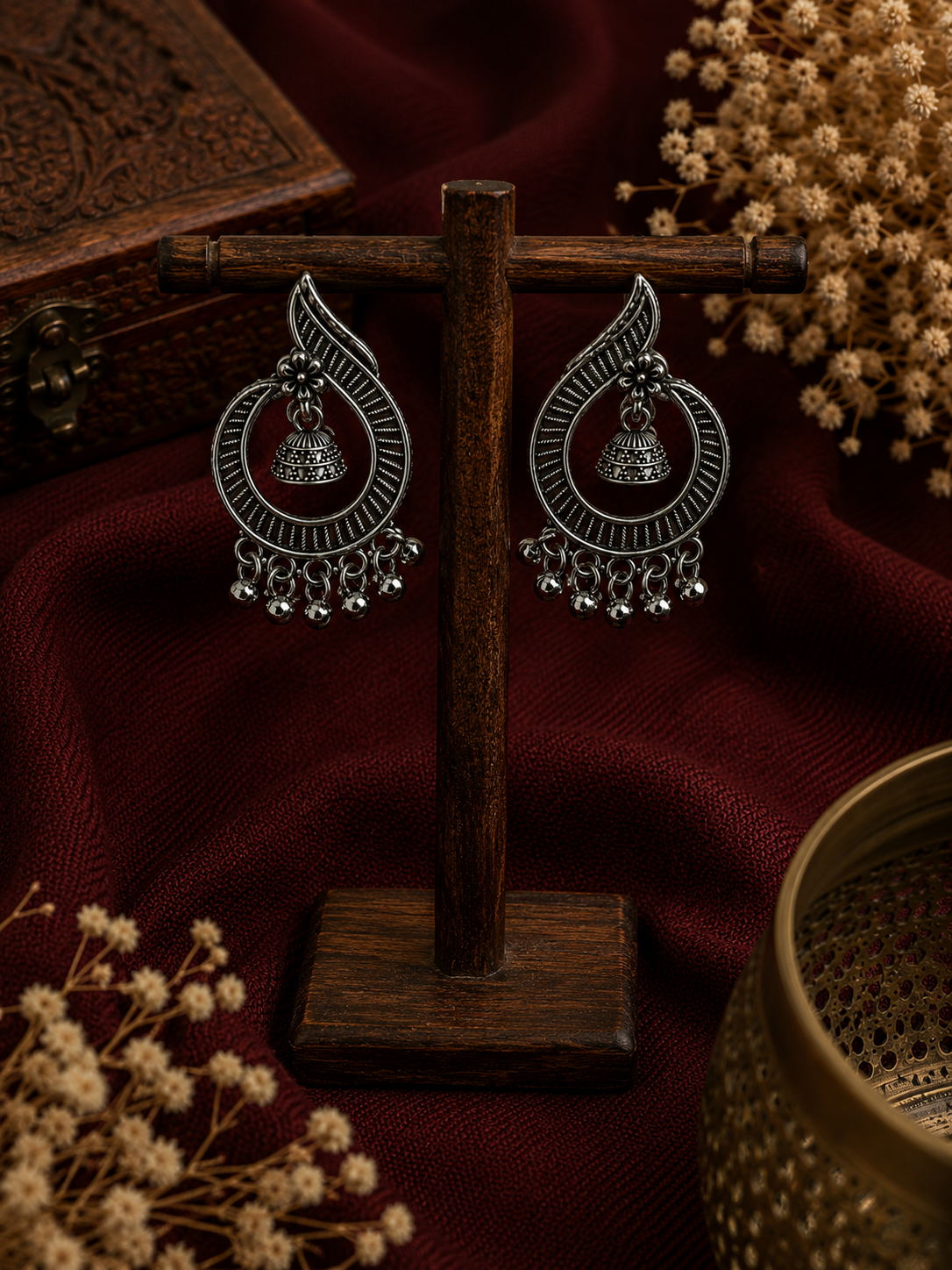 Oxidised Leaf Jhumki Dangler Earrings