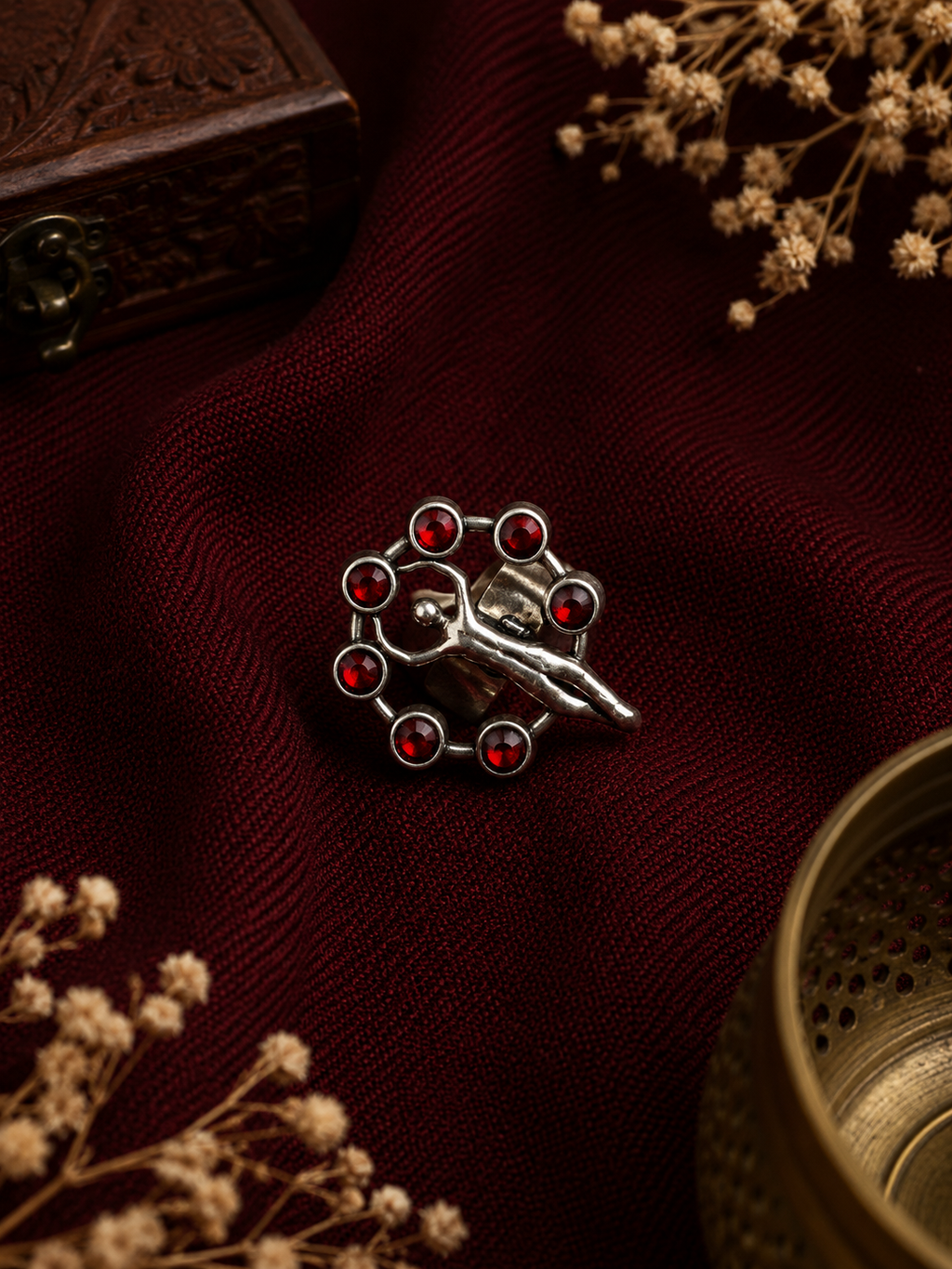 Handcrafted Red Stone Adjustable Statement Ring