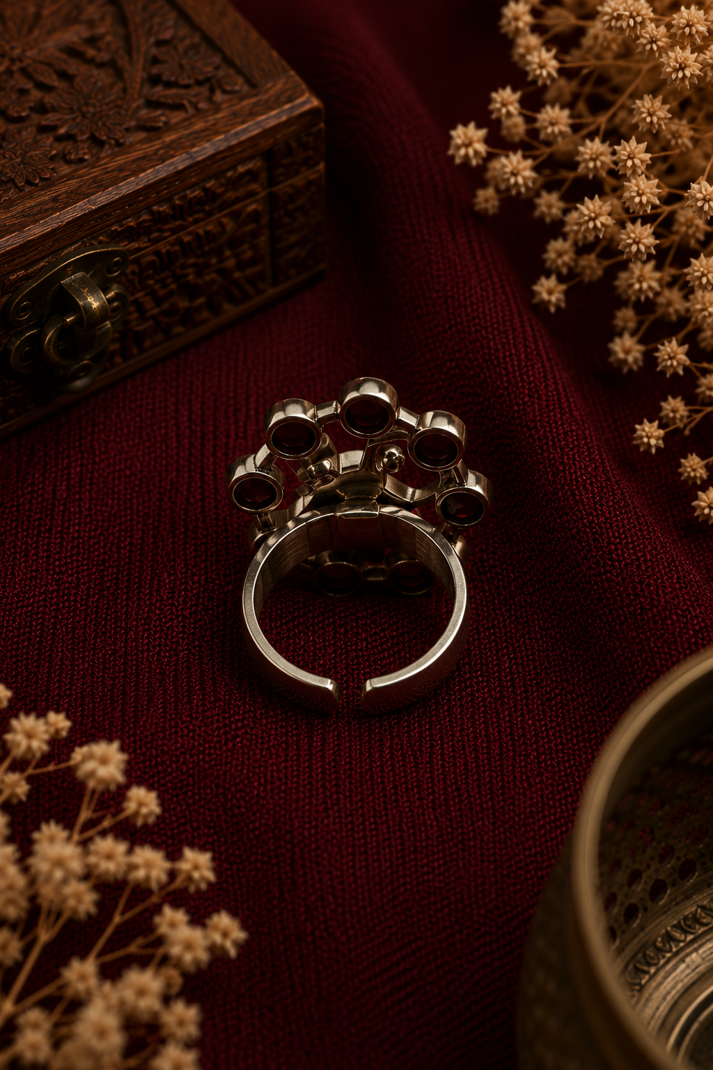 Handcrafted Red Stone Adjustable Statement Ring