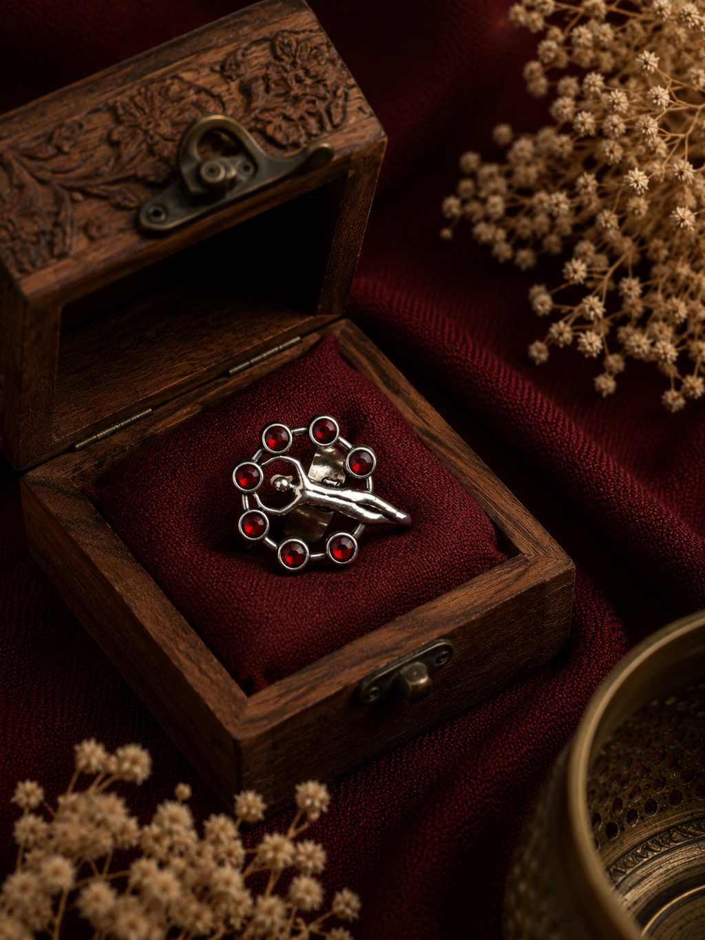 Handcrafted Red Stone Adjustable Statement Ring