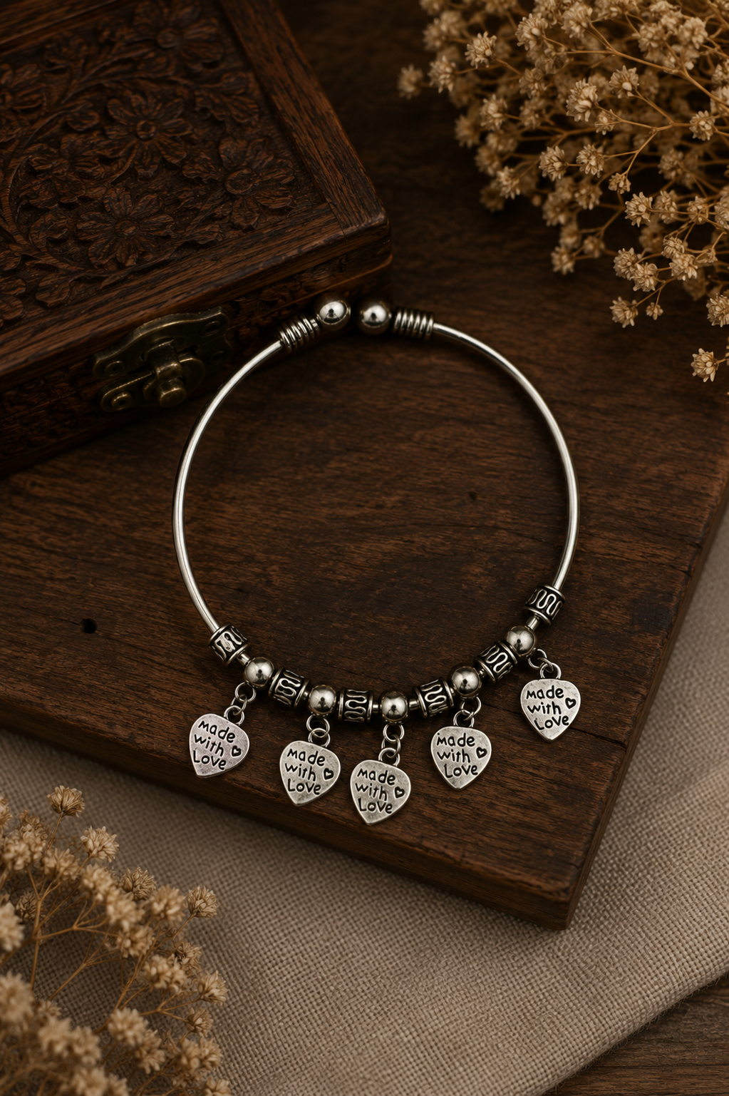 Oxidised Heart Charm Bracelet