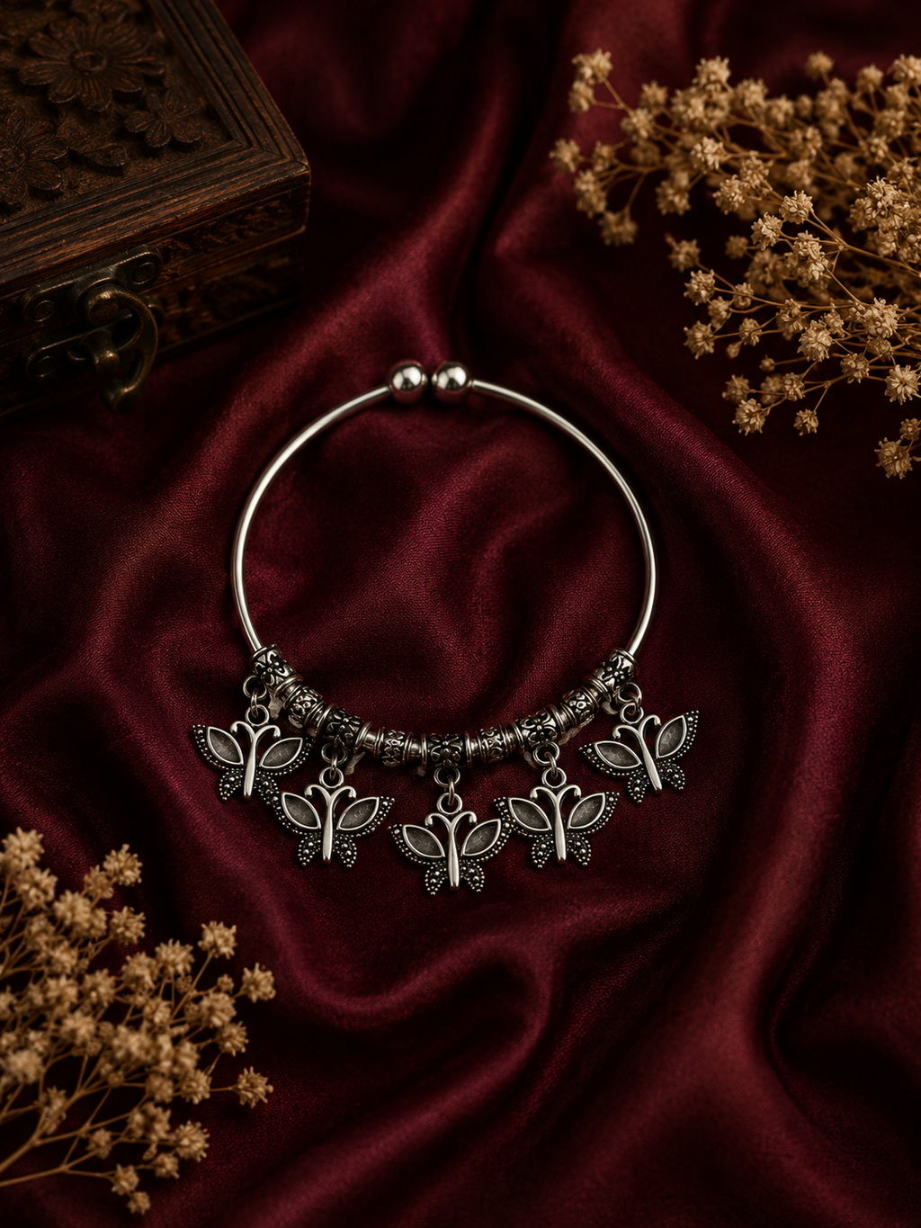 Oxidised Butterfly Charm Bracelet