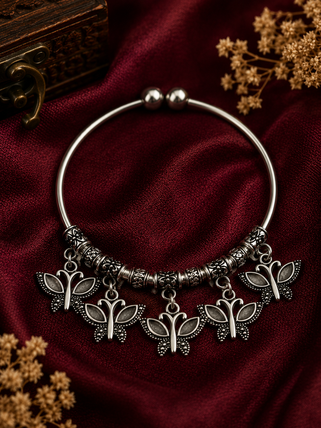 Oxidised Butterfly Charm Bracelet