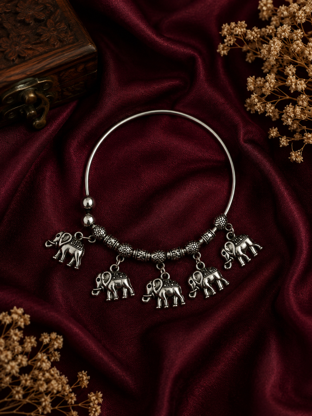 Oxidised Elephant Charm Bracelet