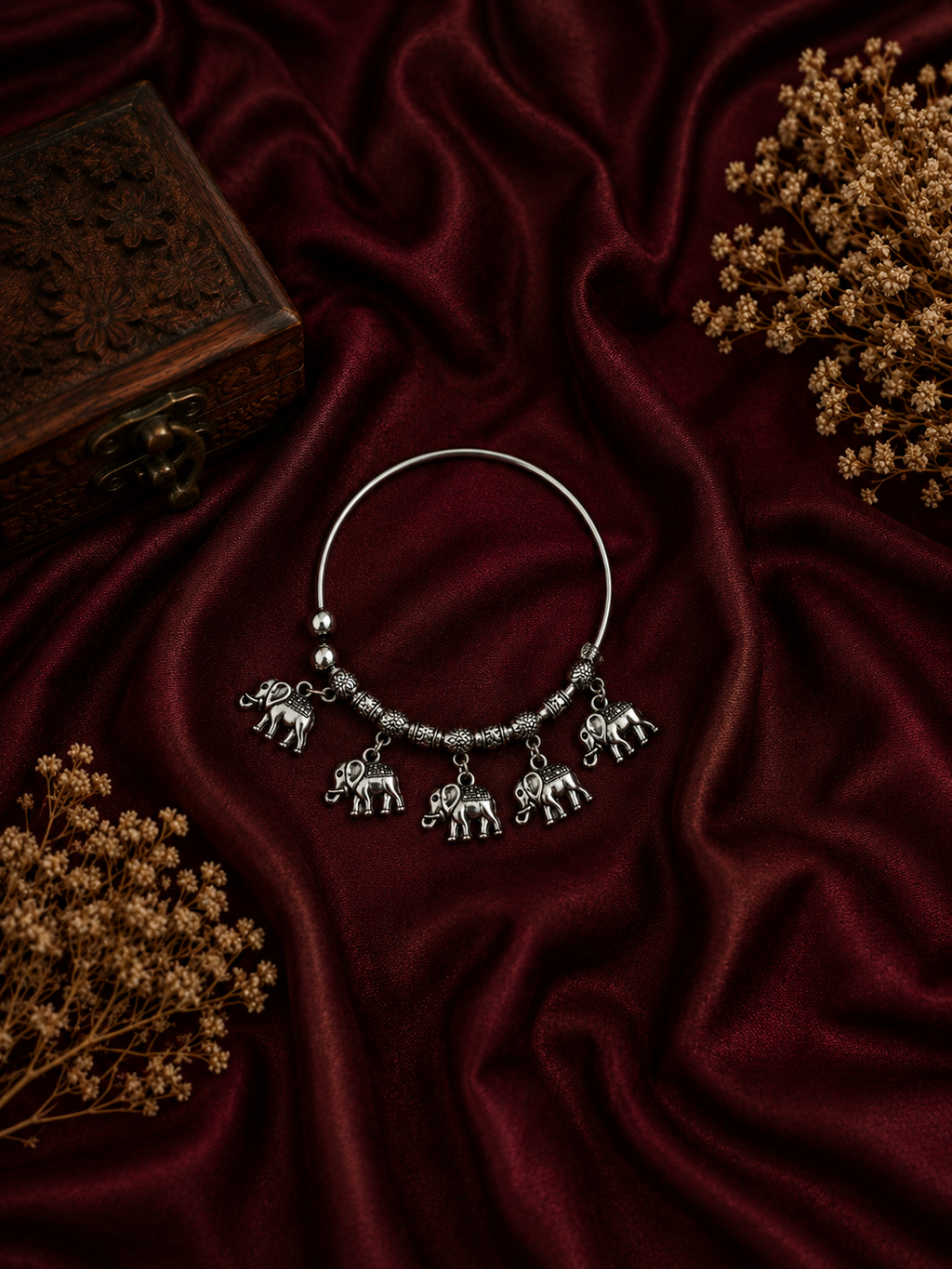 Oxidised Elephant Charm Bracelet