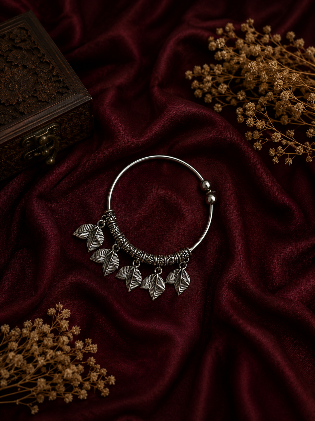 Oxidised Leaf Charm Bracelet