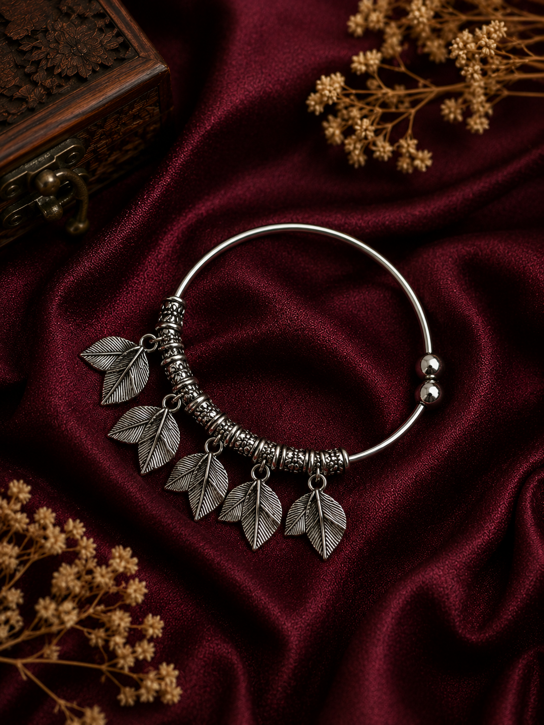 Oxidised Leaf Charm Bracelet