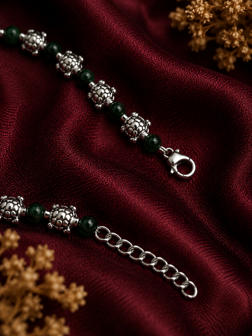Oxidised Green Bead Tortoise Bracelet