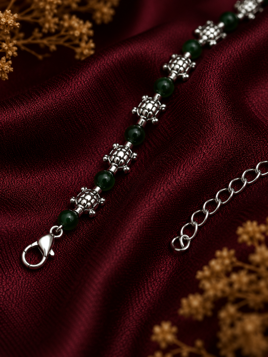 Oxidised Green Bead Tortoise Bracelet