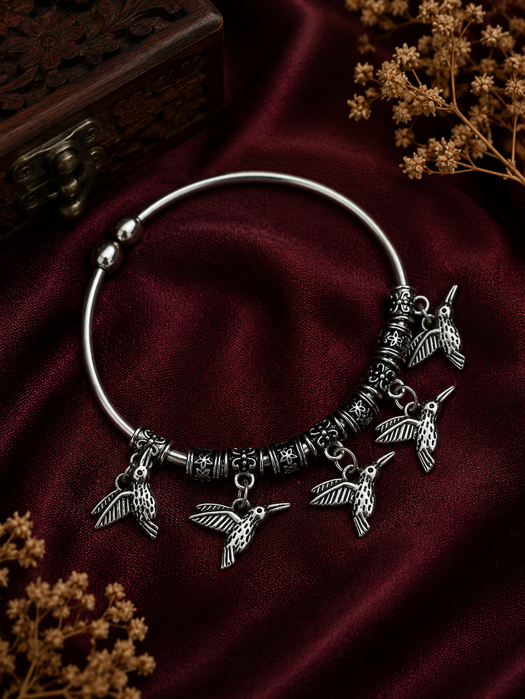 Oxidised Bird Charm Bracelet