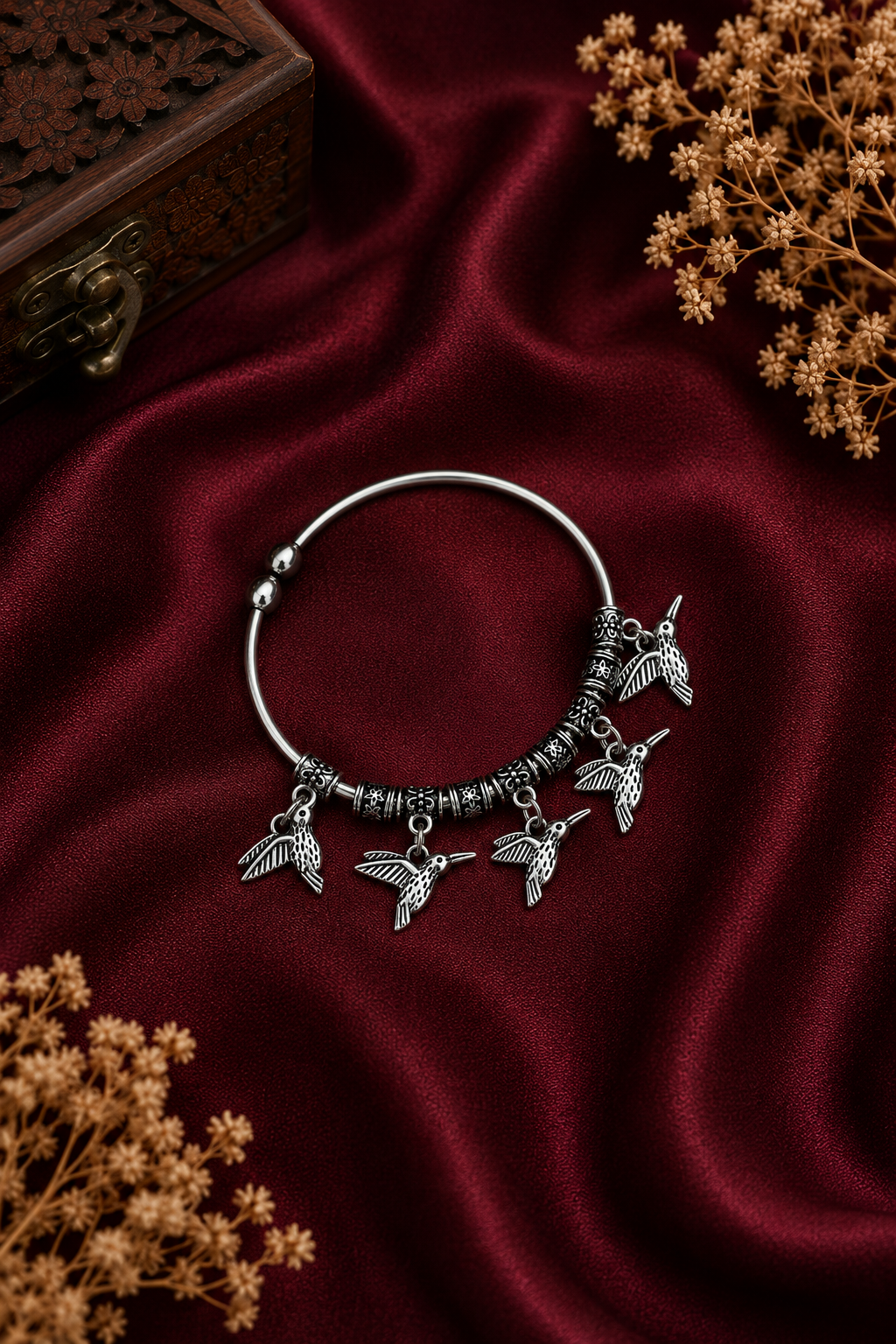 Oxidised Bird Charm Bracelet