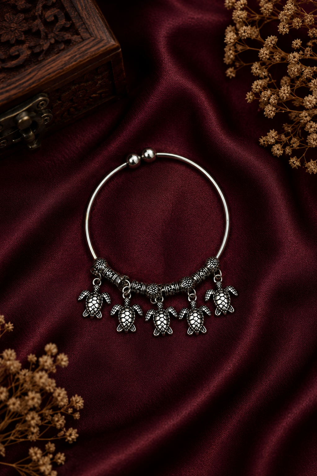 Oxidised Turtle Charm Bracelet