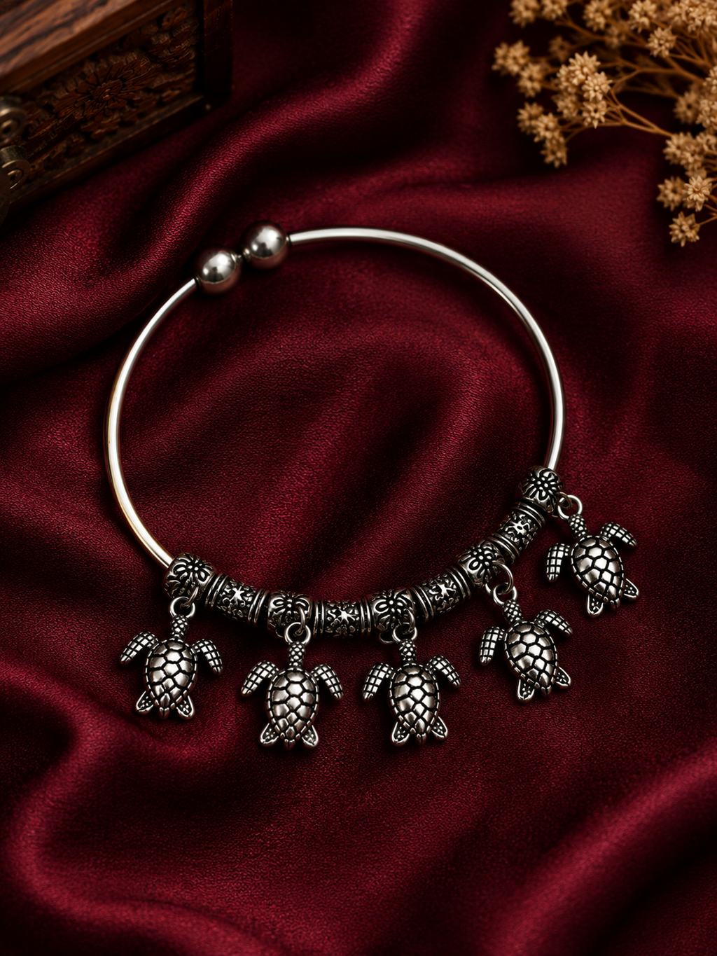 Oxidised Turtle Charm Bracelet