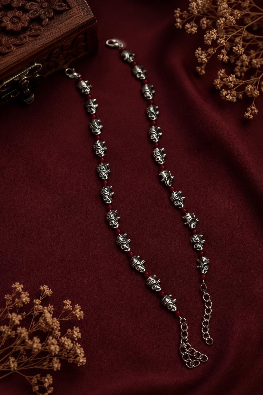 Oxidised Elephant Bead Anklet