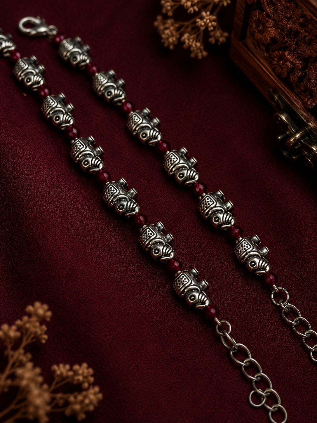 Oxidised Elephant Bead Anklet