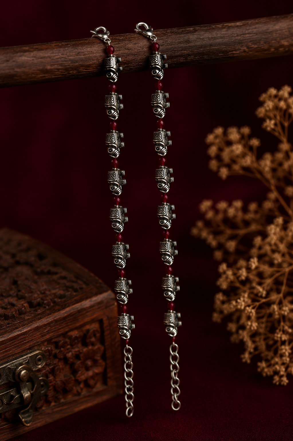 Oxidised Elephant Bead Anklet