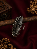 Oxidised Cone Tassel Adjustable Statement Ring