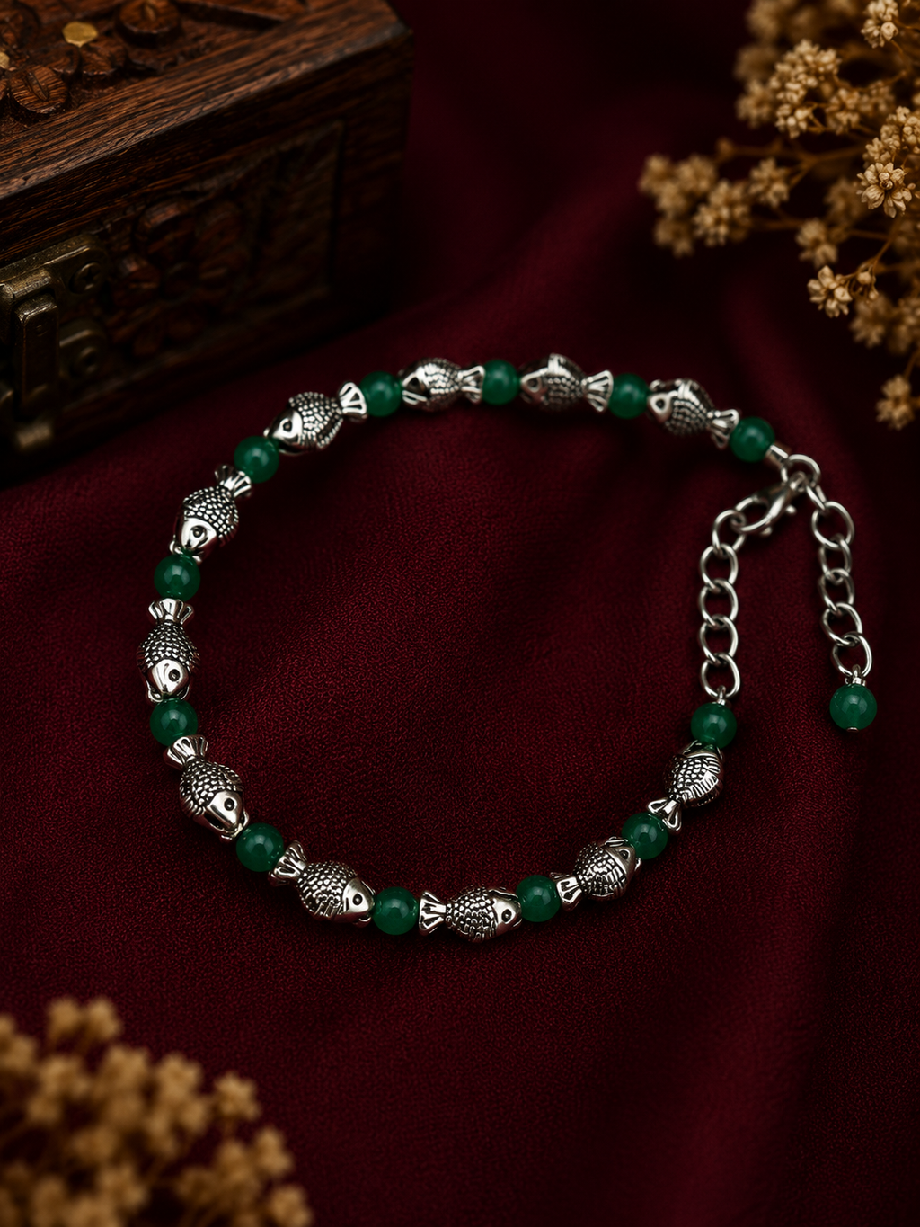 Oxidised Fish Bead Bracelet