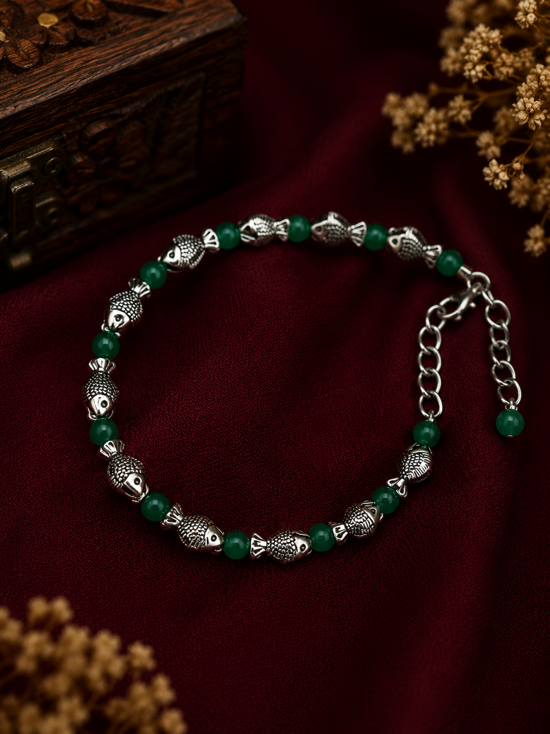 Oxidised Fish Bead Bracelet