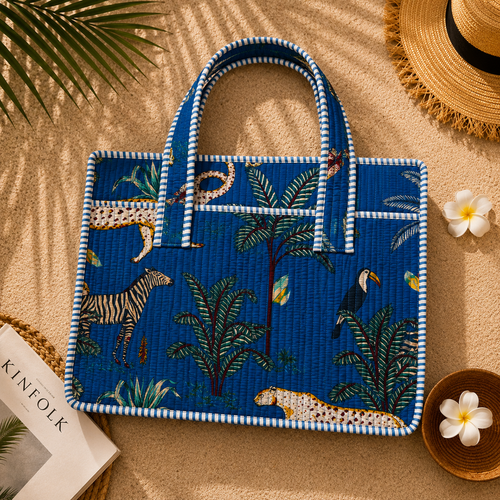 Blue Indigo Block Print Quilted Laptop Bag