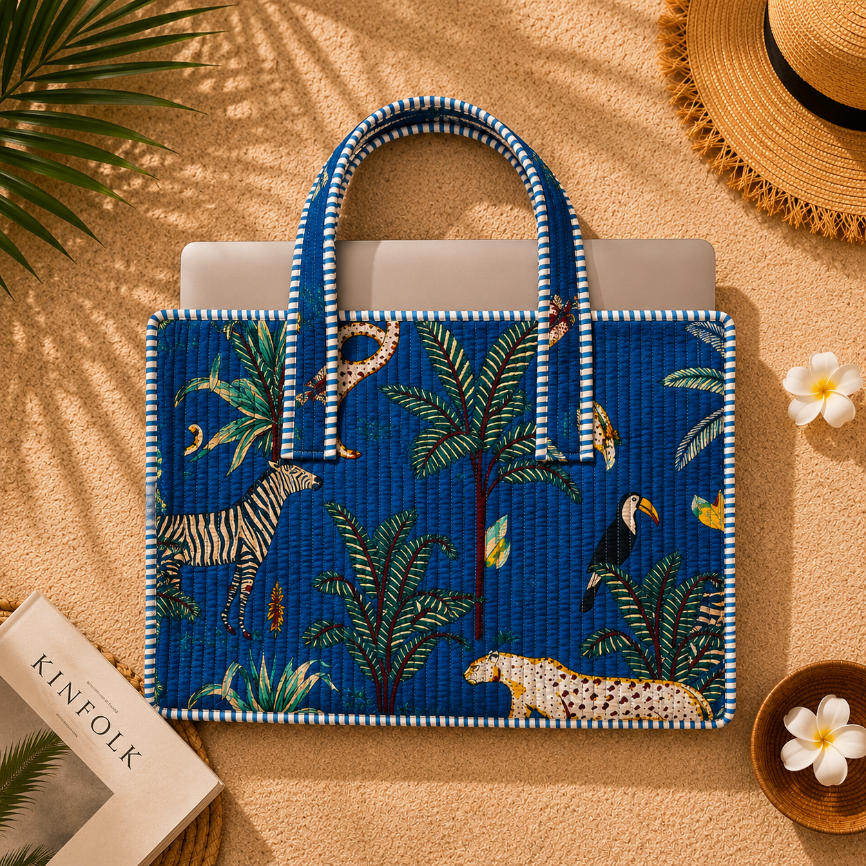 Blue Indigo Block Print Quilted Laptop Bag