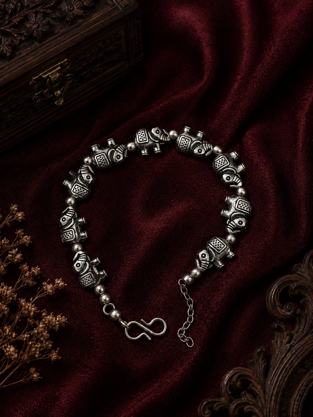 Oxidised Elephant Bead Bracelet