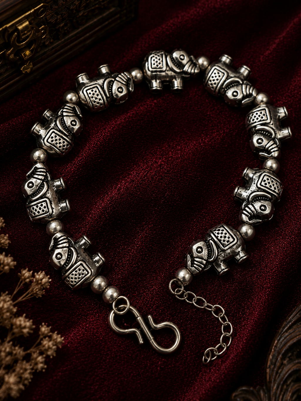 Oxidised Elephant Bead Bracelet