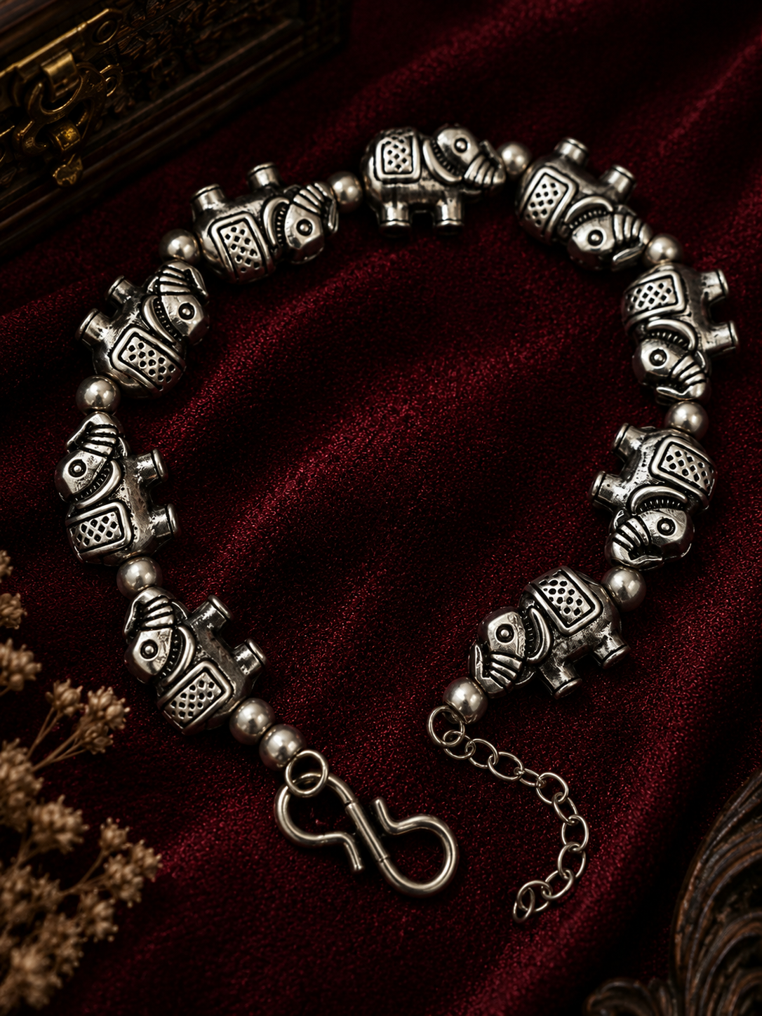Oxidised Elephant Bead Bracelet