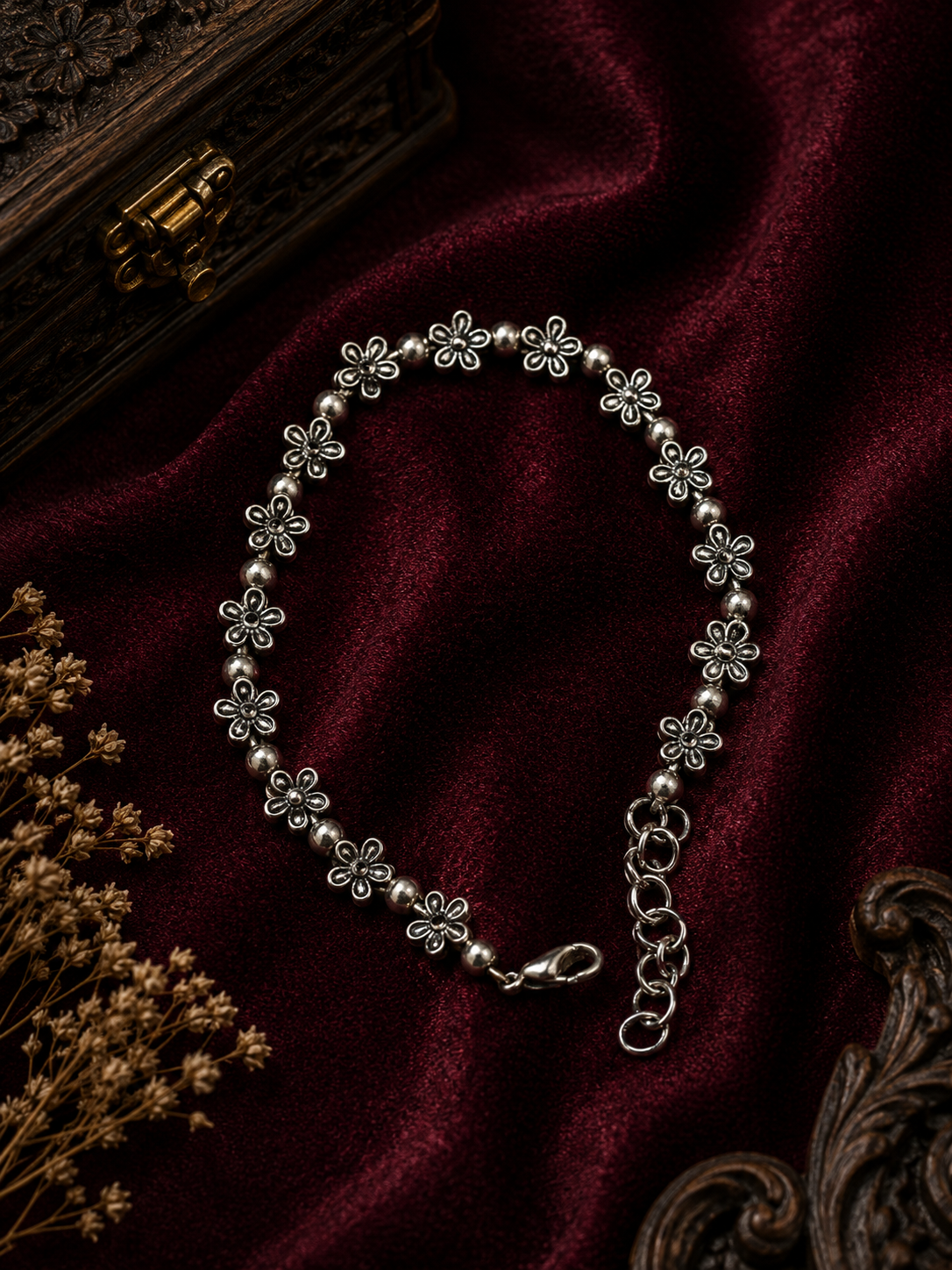 Oxidised Floral Bead Bracelet