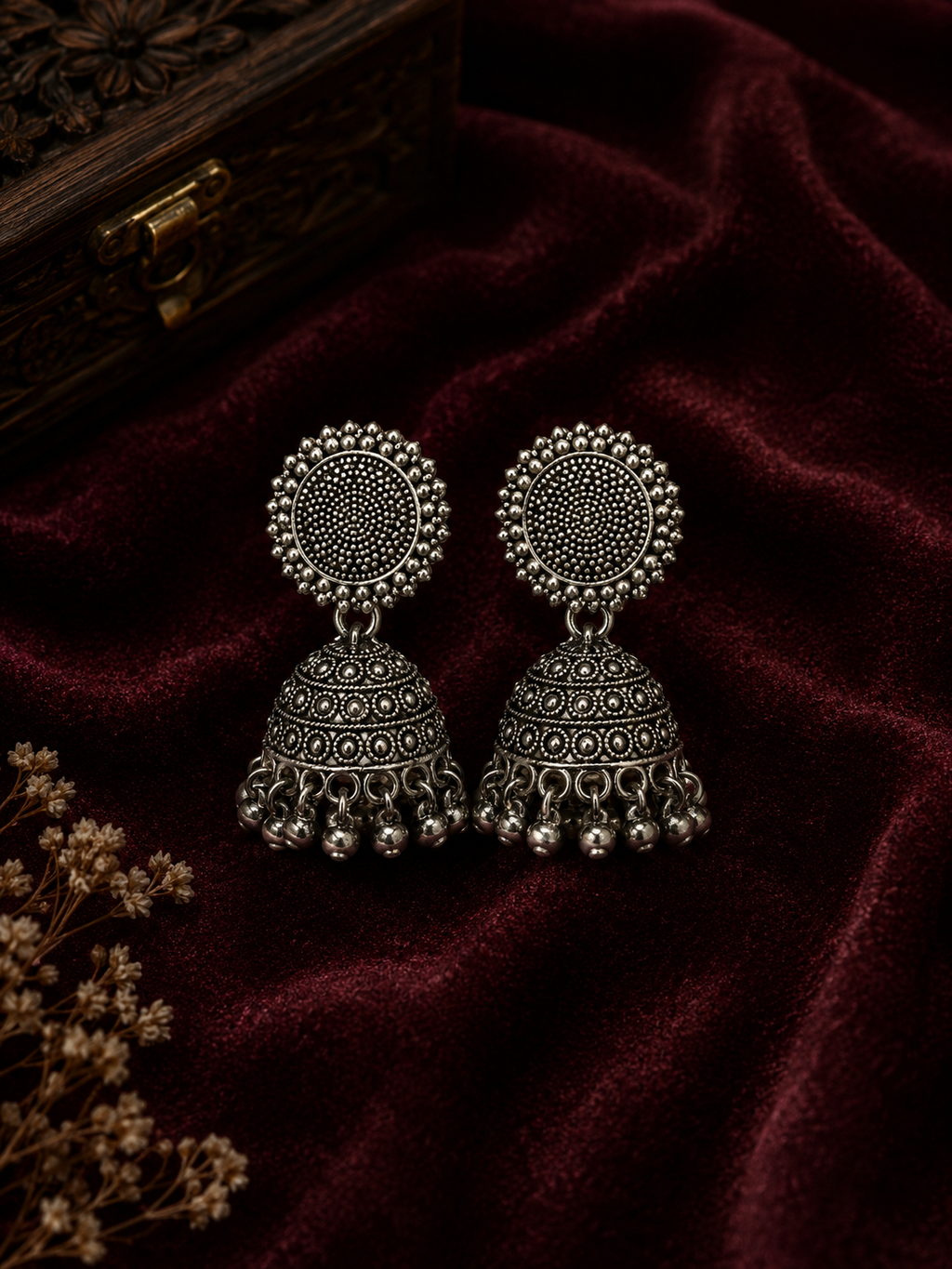 Oxidised Dome Jhumka Earrings