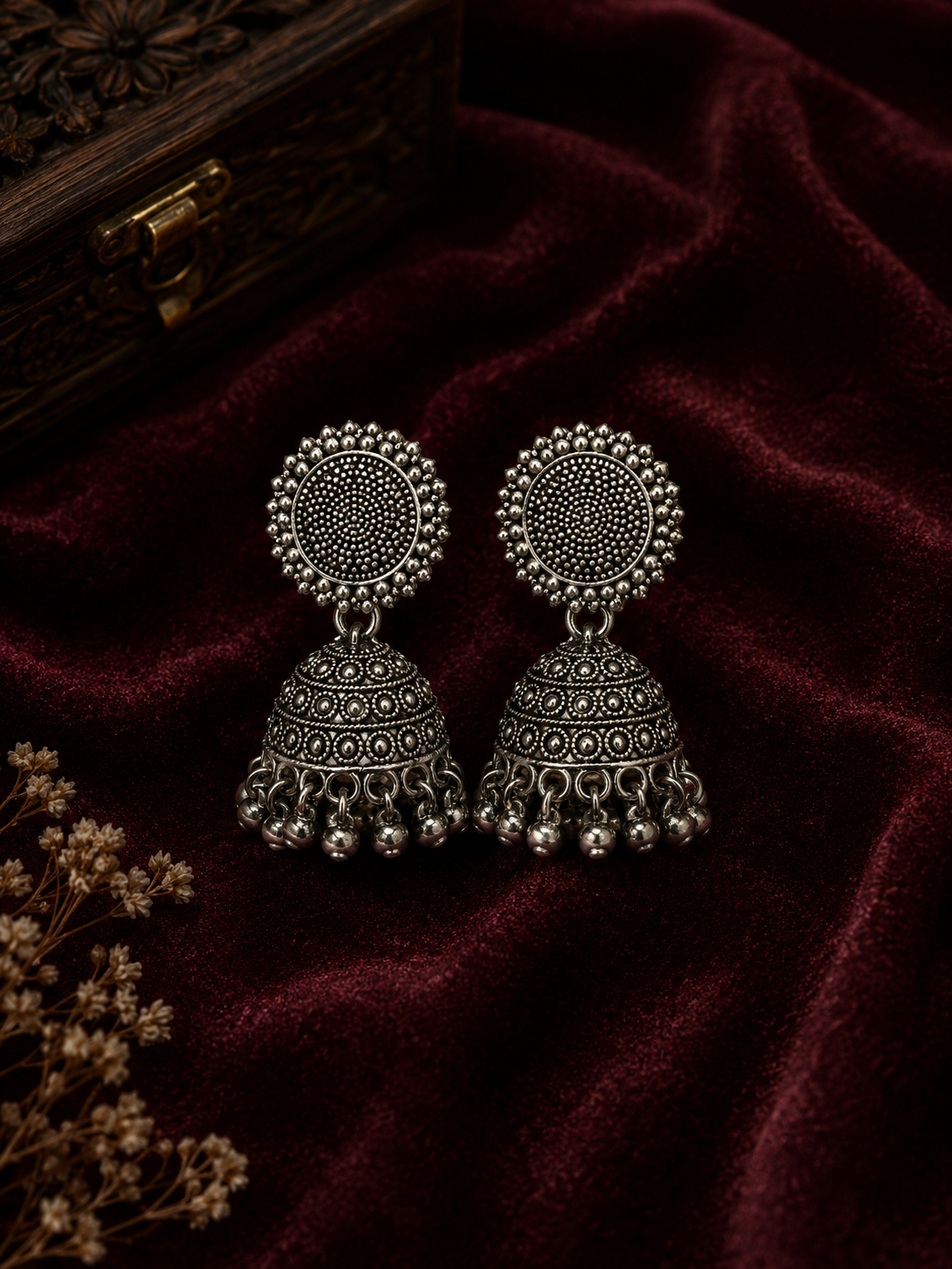 Oxidised Dome Jhumka Earrings
