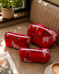 Red Hand Block Print Set of 3 Quilted Pouches