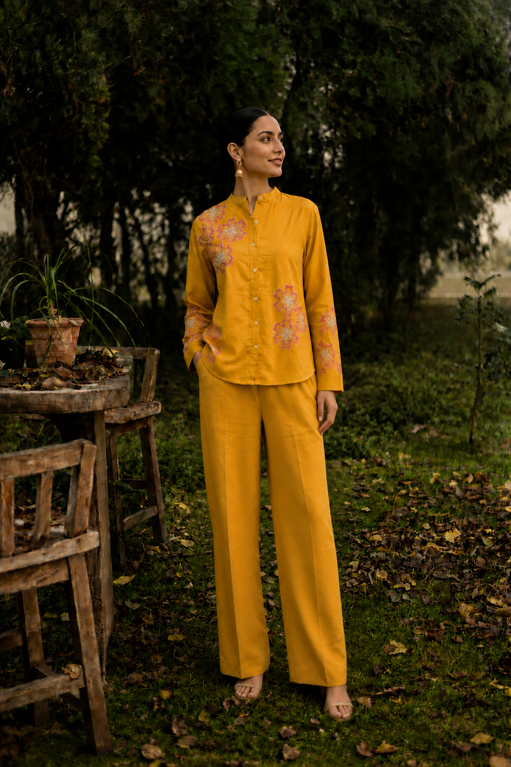 Mustard Yellow Cotton Linen Co-Ord Set