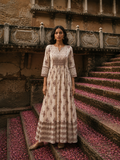 White Pure Cotton Dress with Hand Block Sanganeri Print