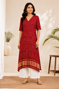 Red Pure Silk Bandhani Kurta Set