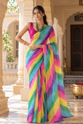 Multicolor Samudra Leheriya Pure Georgette Saree