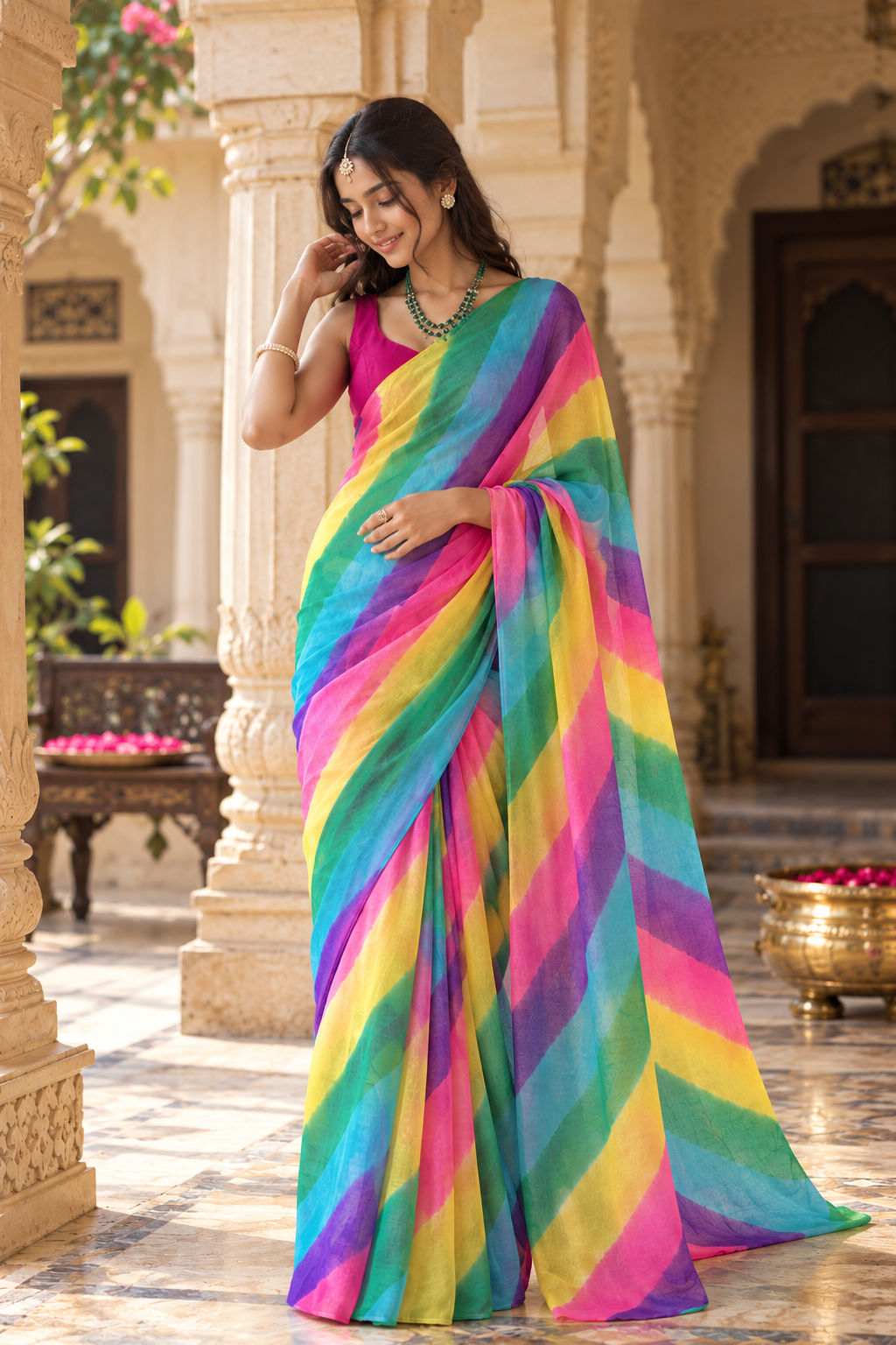 Multicolor Samudra Leheriya Pure Georgette Saree