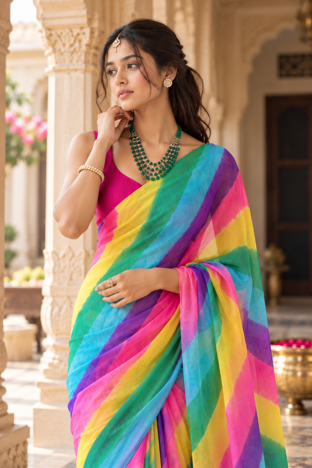 Multicolor Samudra Leheriya Pure Georgette Saree